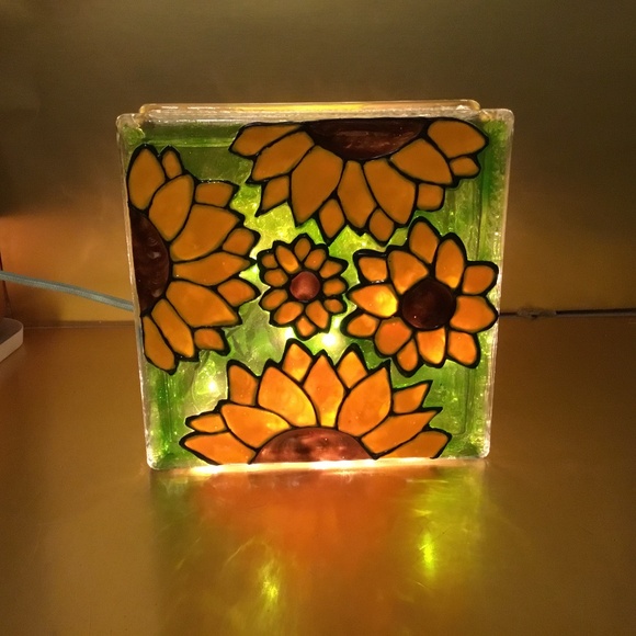 Hand Crafted Other - SUNFLOWERS Painted on Glass block